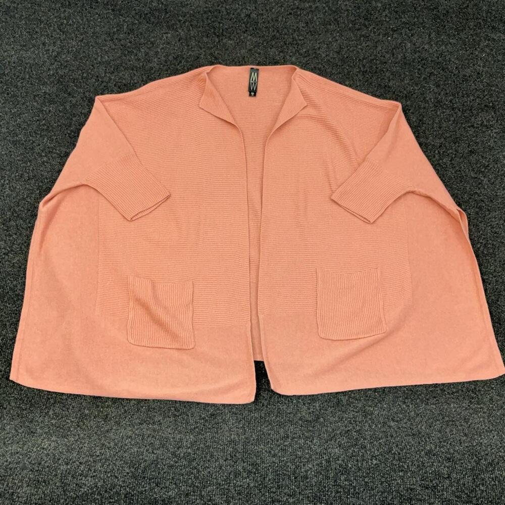 MarlaWynne Cardigan Womens M/L Pink V Neck Short Dolman Sleeve Open Front Knit